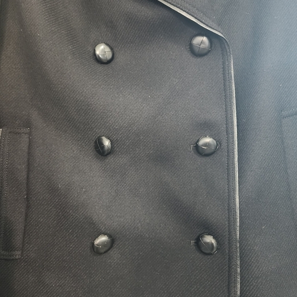 Theory Black Wool Double Breasted Loan Coat Peacoat Contrast Trim - Picture 8 of 12